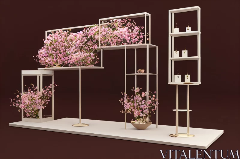 Exquisite Floral Display Stand with Cherry Blossoms - Artistic Masterpiece AI Image
