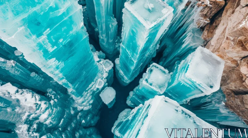 Frozen Lake with Blue Ice Blocks: A Breathtaking Winter Scene AI Image