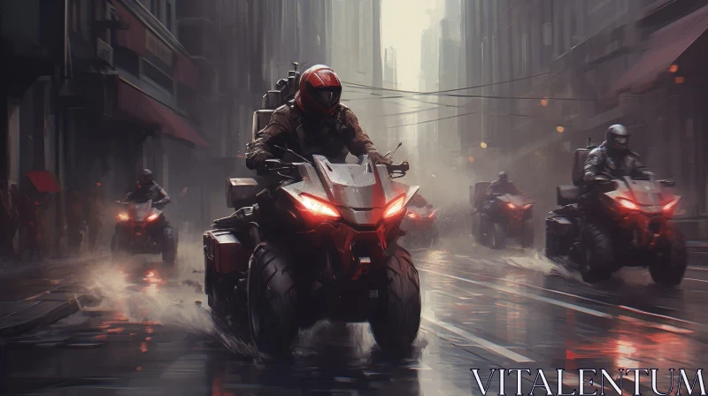 Futuristic Motorcycle Riders in Dark City - Digital Art AI Image