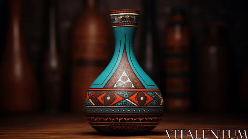 Geometric Ceramic Vase on Wood Table AI Image