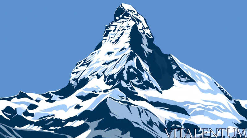 Majestic Snow-Capped Mountain Illustration AI Image
