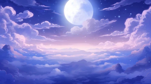 Night Sky with Full Moon and Clouds - Serene Nature Scene
