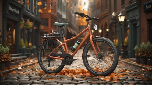 Orange Bicycle on Cobblestone Street