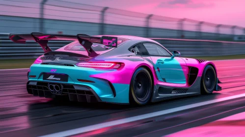 Pink and Blue Mercedes-AMG GT3 Race Car on Track