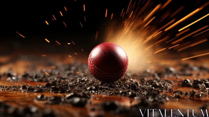 AI ART Red Cricket Ball on Dusty Ground