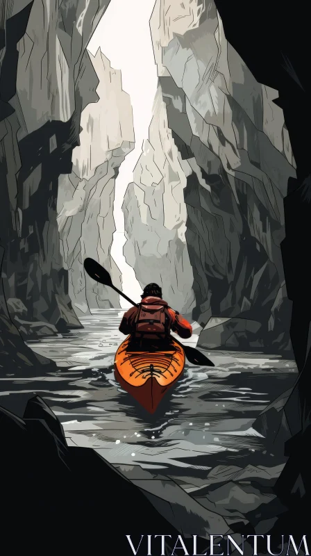 Serene Kayaker in Red Kayak - Nature Wonders AI Image