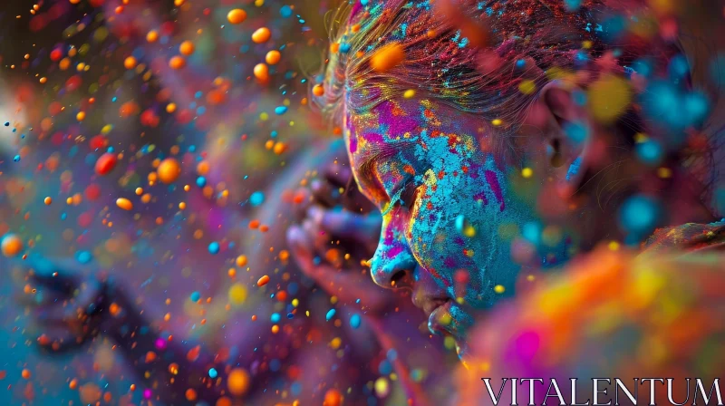 AI ART Serene Young Woman Covered in Colorful Powder