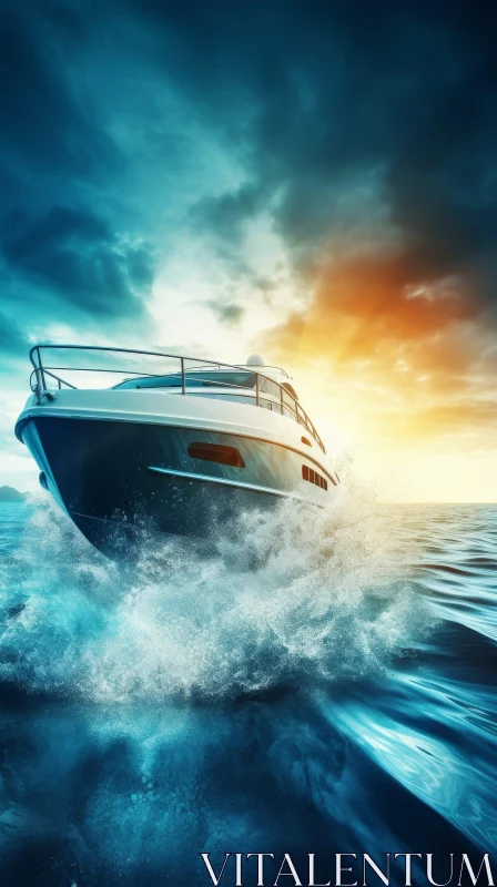 Speed Boat Racing Through Ocean Waves AI Image