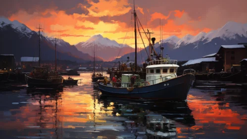Tranquil Sunset Harbor Scene Painting