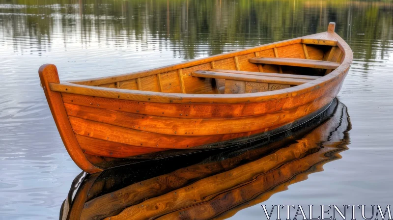 AI ART Tranquil Wooden Boat in Nature