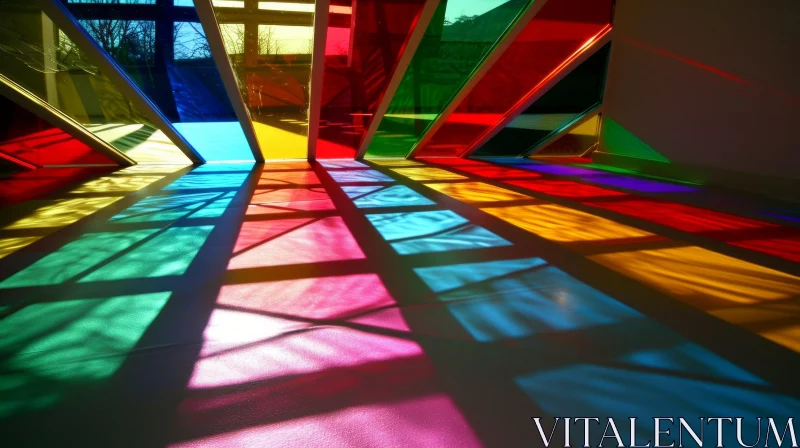 Abstract Interior Photography: Vibrant Glass Blocks and Colorful Patterns AI Image
