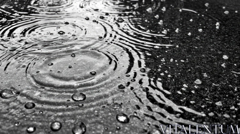 Black and White Raindrops on Asphalt - Captivating Abstract Photography AI Image