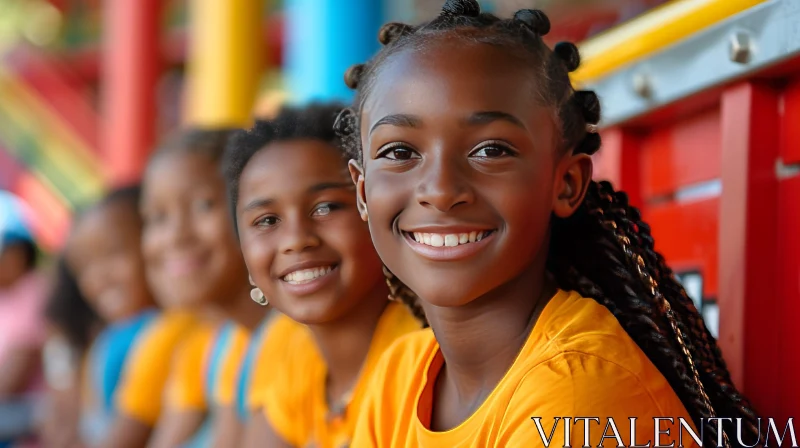 AI ART Cheerful African-American Girls in Yellow T-Shirts