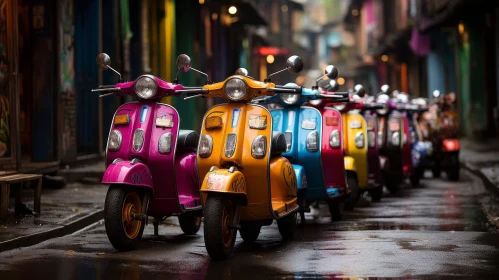 Colorful Urban Scooters - Street Reflections