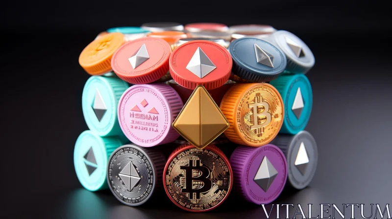 Cryptocurrency Coins Stack 3D Rendering AI Image
