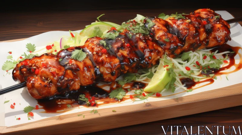 Delicious Grilled Chicken Skewer on Fresh Greens AI Image