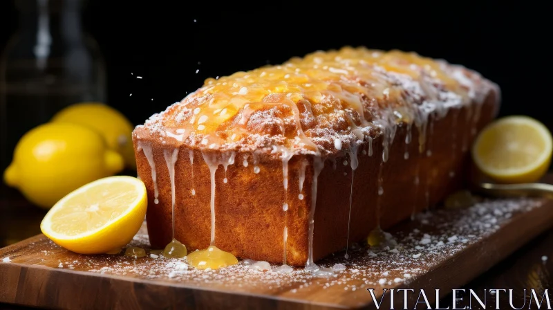 Delicious Lemon Loaf Cake on Wooden Cutting Board AI Image
