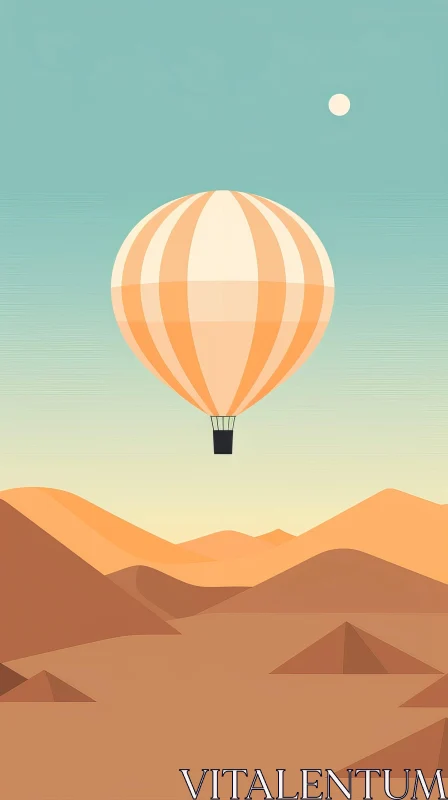 Hot Air Balloon Desert Landscape Illustration AI Image