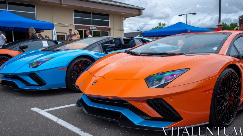 Luxury Lamborghini Sports Cars in Parking Lot AI Image