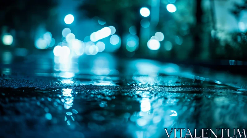 Nighttime Reflections: Wet Asphalt Road at Night AI Image