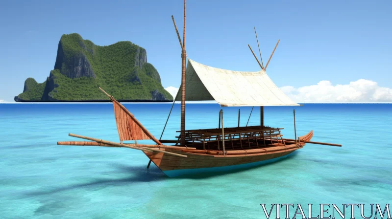 Polynesian Boat Sailing on Calm Sea AI Image