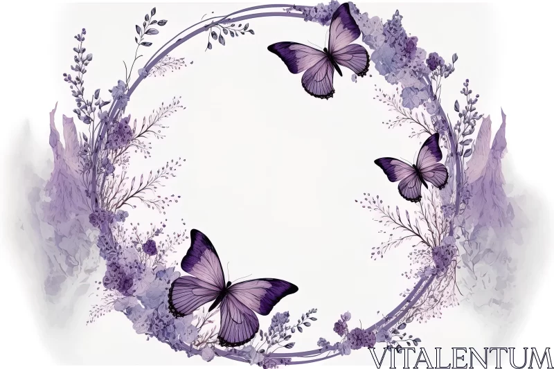 Purple Watercolor Frame with Delicate Butterflies - UHD Image AI Image