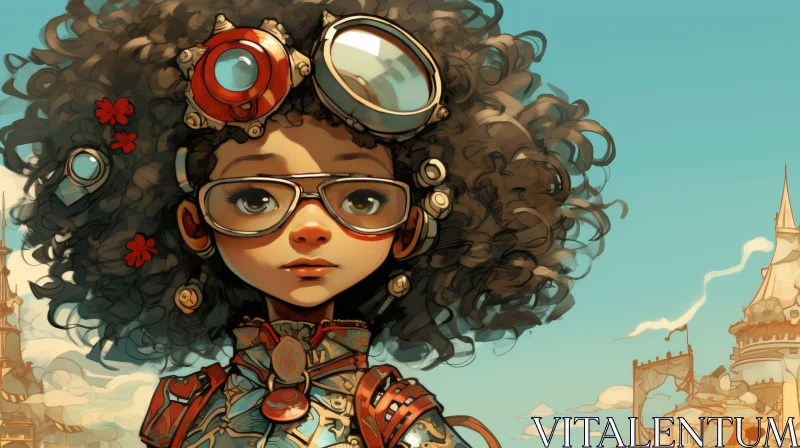 AI ART Serious Young Girl Portrait with Steampunk Goggles