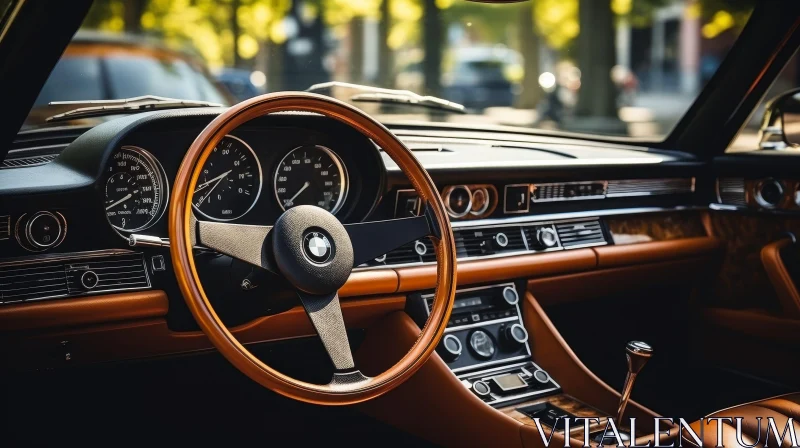 Vintage Car Interior - Classic BMW Steering Wheel AI Image