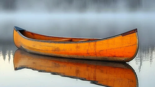 Yellow Canoe on Misty Lake