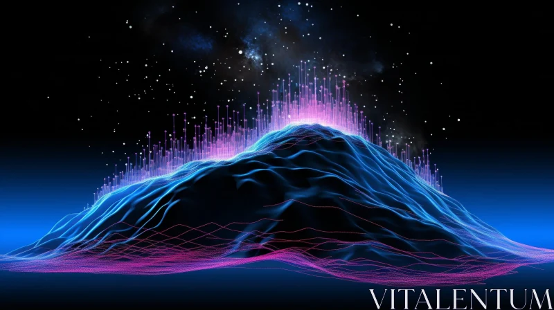 Blue Mountain Range 3D Illustration with Starry Sky AI Image