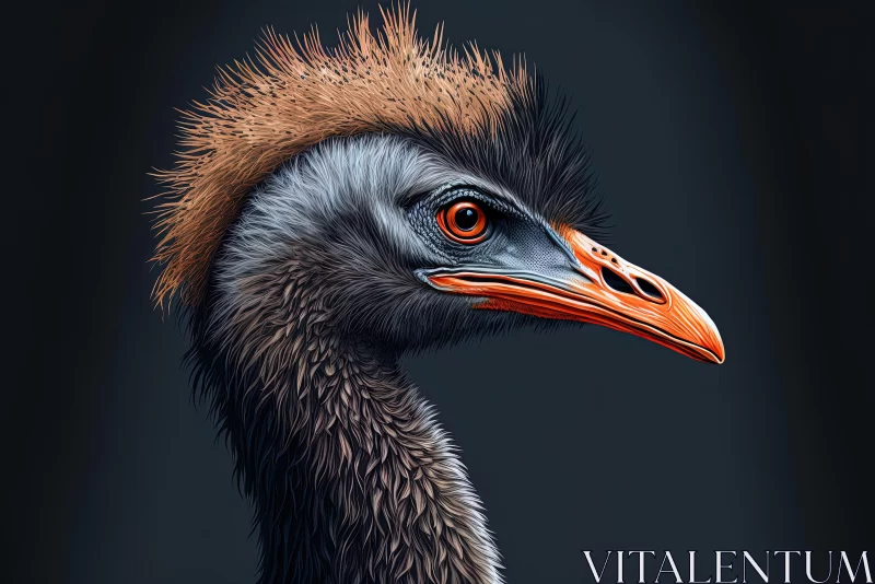 AI ART Captivating Ostrich Illustration in Dark Gray and Amber Tones