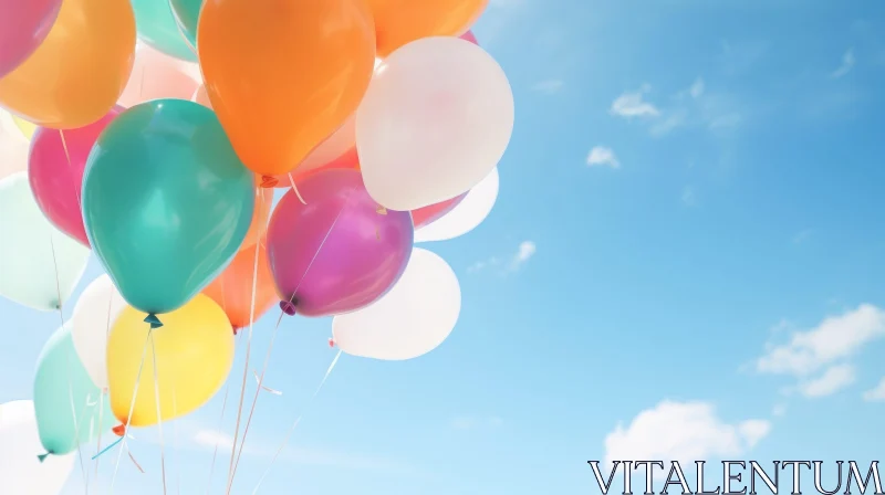 Colorful Balloons Floating in Blue Sky | Cheerful Balloon Display AI Image