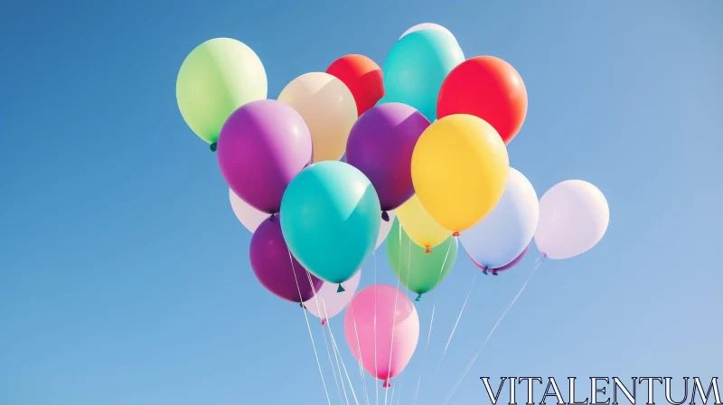 Colorful Balloons in Blue Sky - Whimsical Illustration Background AI Image