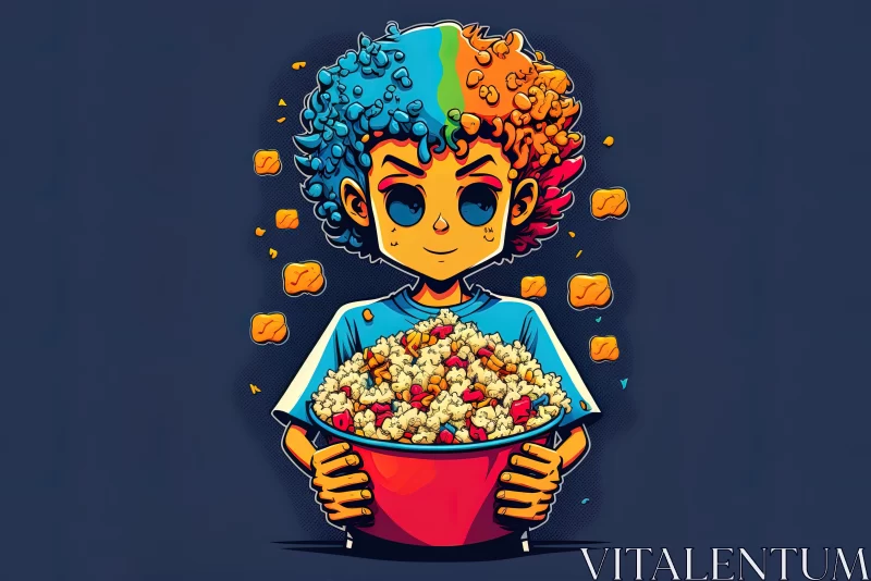 Colorful Cartoon Boy with Popcorn | Charming Illustrations AI Image
