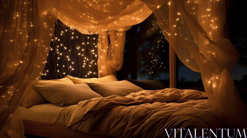 AI ART Cozy Bedroom Decor with Fairy Lights and Canopy
