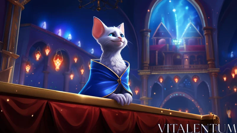 Enchanting White Cat in Theater Digital Painting AI Image