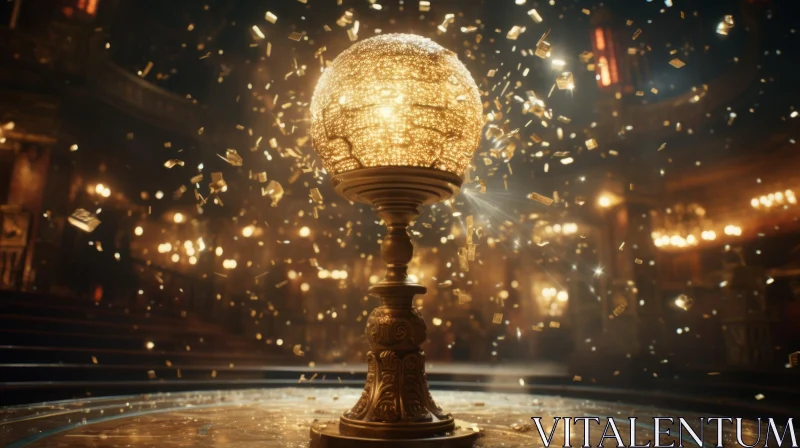 Golden Sphere on Pedestal - 3D Rendering AI Image