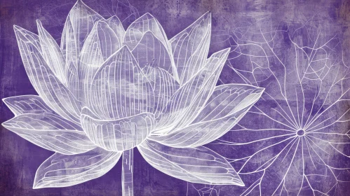 Lotus Flower Illustration in White Lines on Purple Background