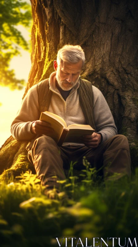 Man Reading Book in Enchanted Forest AI Image