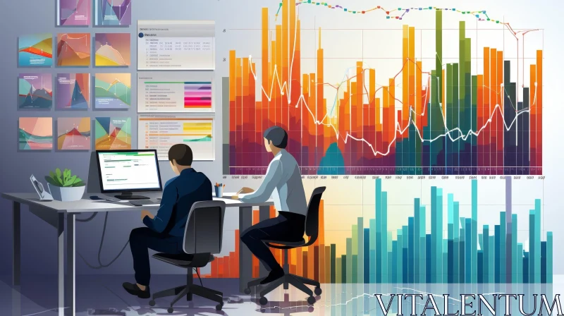 AI ART Modern Office Scene with Two Men and Data Analysis