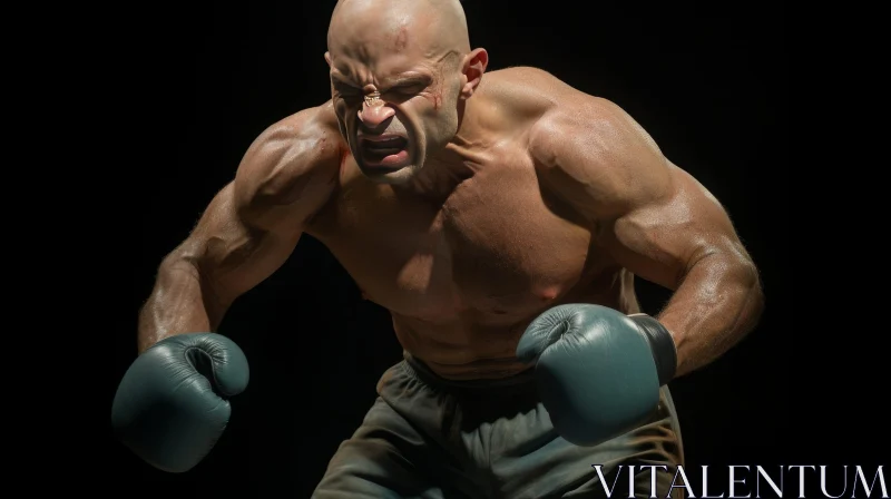 Muscular Bald Man Boxing Portrait AI Image