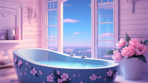 Pink and Blue Bathroom Seascape Painting