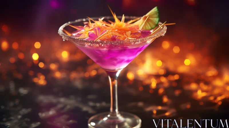 Pink Cocktail in Martini Glass with Lime and Flowers AI Image