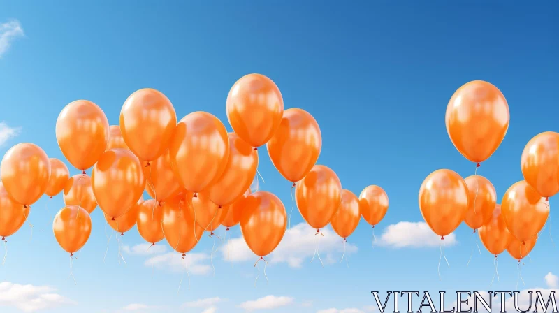 AI ART Tranquil Orange Balloons Floating in Blue Sky