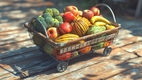 Vibrant Still Life: Shopping Cart Full of Fruits and Vegetables