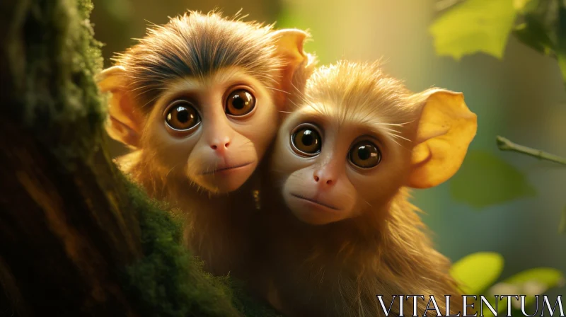 Adorable Baby Monkeys on Tree Branch AI Image