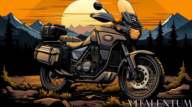 Adventure Motorcycle Digital Painting at Sunset AI Image