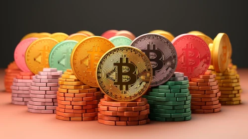 Bitcoin Cryptocurrency Coins 3D Rendering