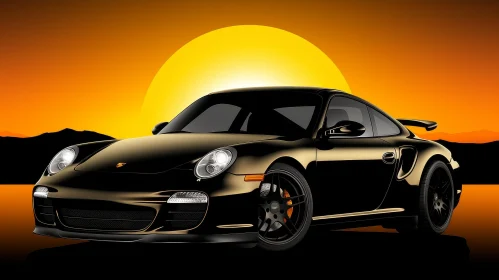 Black Porsche 911 Turbo Digital Painting Profile View