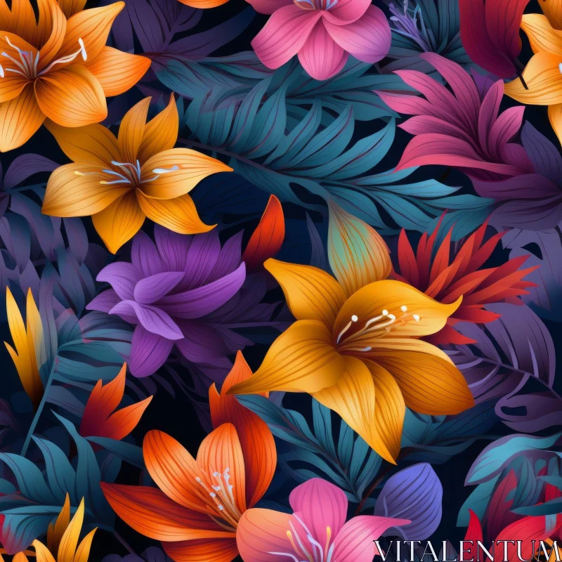 Bright Tropical Floral Pattern with Detailed Design AI Image